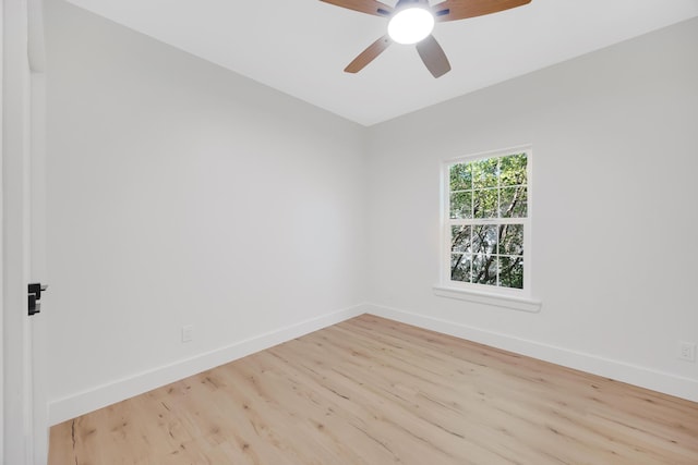 unfurnished room featuring ceiling fan and light hardwood / wood-style flooring