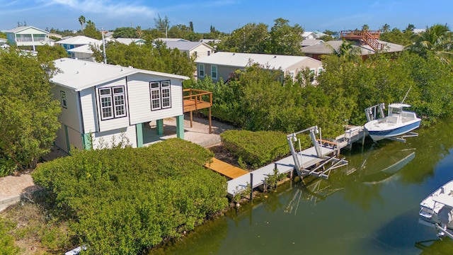 exterior space with a water view