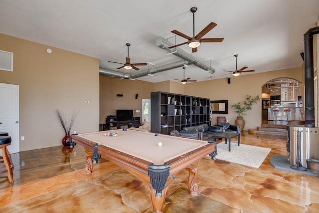 playroom featuring billiards and a high ceiling