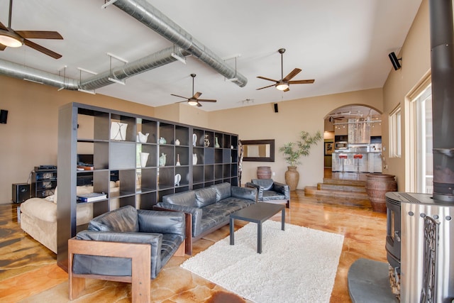 living room featuring ceiling fan