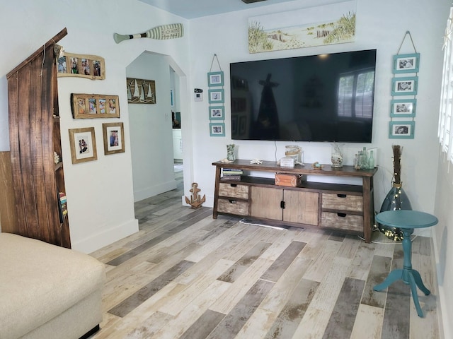 living room with light hardwood / wood-style flooring