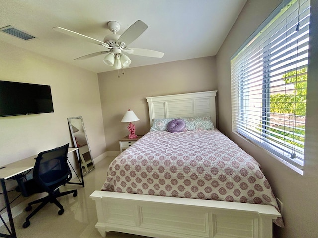 bedroom featuring ceiling fan