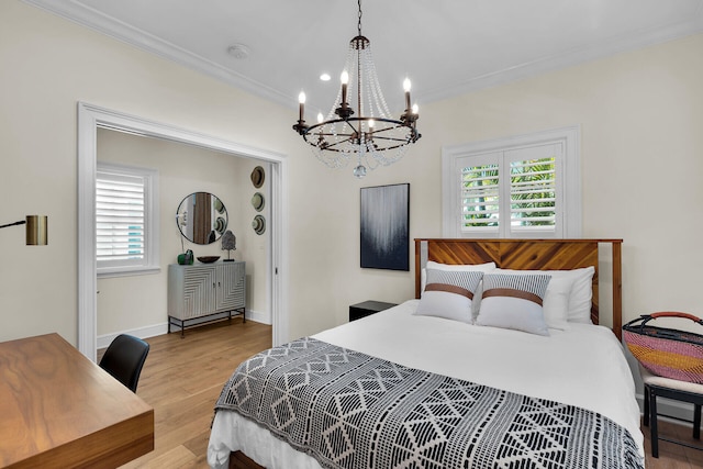 205 Virginia St, Key West, FL 33040 - bedroom featuring crown molding, a chandelier, and wood finished floors