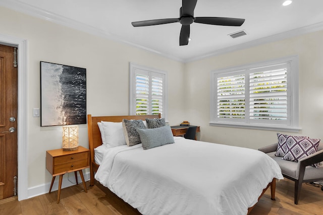 205 Virginia St, Key West, FL 33040 - bedroom with ornamental molding, wood finished floors, a ceiling fan, and recessed lighting