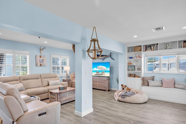 living room with light wood-type flooring