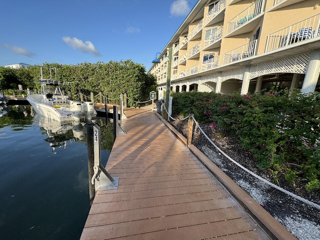 view of dock with a water view