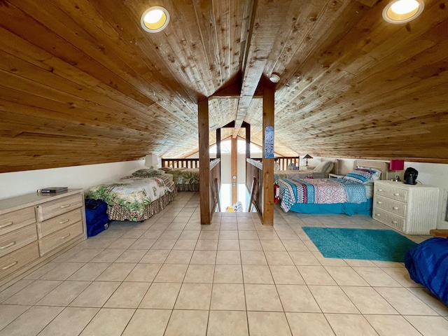1165 Lagoon Dr, Summerland, FL 33042 - bedroom with wood ceiling, light tile patterned floors, and vaulted ceiling