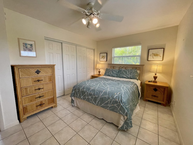 1165 Lagoon Dr, Summerland, FL 33042 - bedroom featuring light tile patterned floors, a closet, baseboards, and ceiling fan