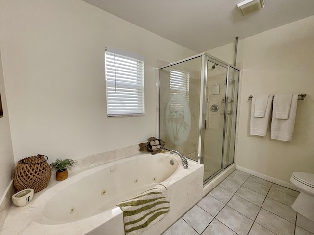 1165 Lagoon Dr, Summerland, FL 33042 - bathroom with tile patterned floors, a stall shower, a jetted tub, toilet, and baseboards