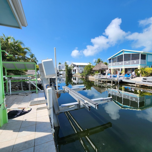 dock area with a water view