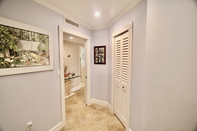 hallway with ornamental molding