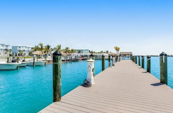 dock area featuring a water view