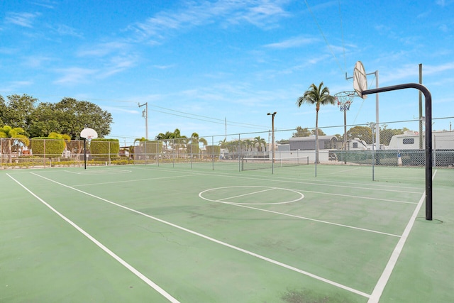 view of basketball court with tennis court