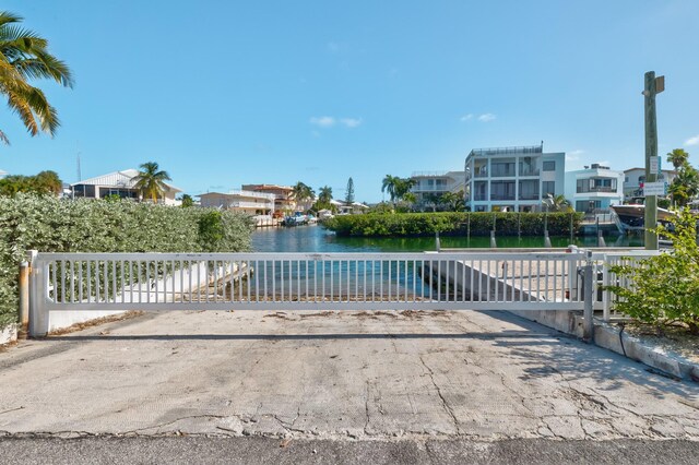 exterior space with a water view