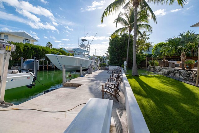 view of patio featuring a boat dock and a water view