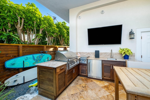 view of patio / terrace with a grill, sink, and an outdoor kitchen