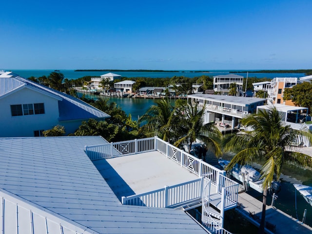 exterior space featuring a water view