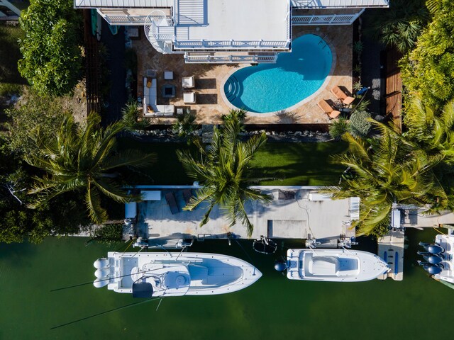 aerial view with a water view