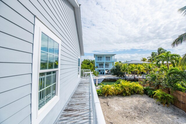 exterior space with a water view