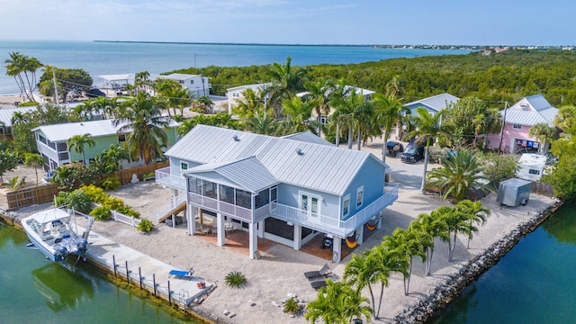 aerial view with a water view