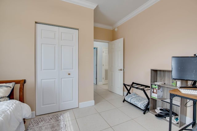 tiled office with ornamental molding