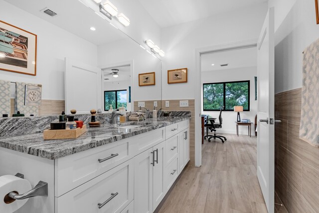 bathroom featuring vanity, a wealth of natural light, and wood-type flooring