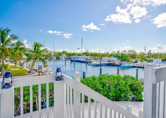 property view of water with a boat dock