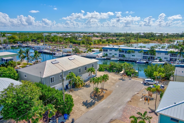 drone / aerial view featuring a water view