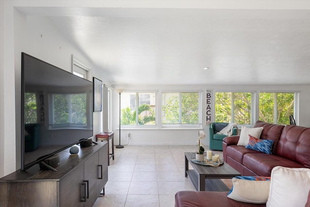 living room with light tile patterned floors