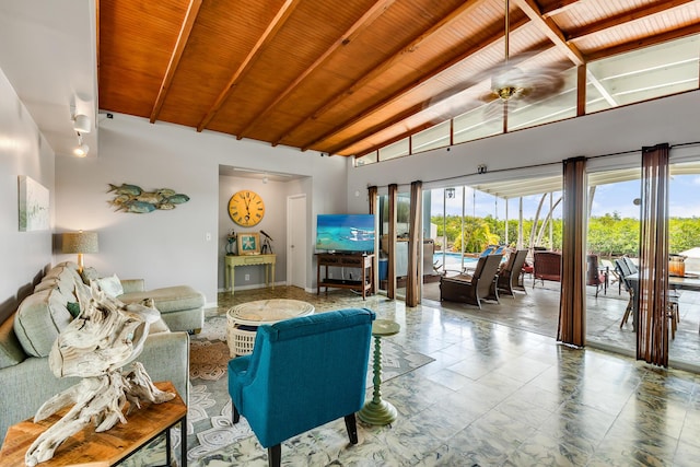 3608 Sunrise Dr, Key West, FL 33040 - living room featuring high vaulted ceiling, wooden ceiling, and beam ceiling