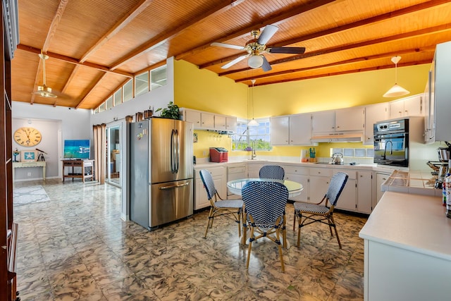 3608 Sunrise Dr, Key West, FL 33040 - kitchen featuring a sink, wooden ceiling, light countertops, black appliances, and under cabinet range hood