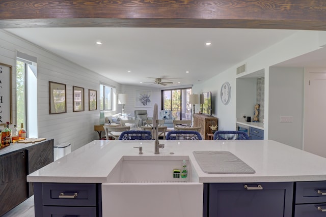 kitchen with a wealth of natural light, open floor plan, and light countertops