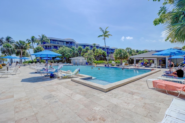 community pool featuring a patio area