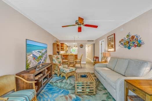 201 E Ocean Dr Unit 211, Key Colony, FL 33051 - living room with ceiling fan