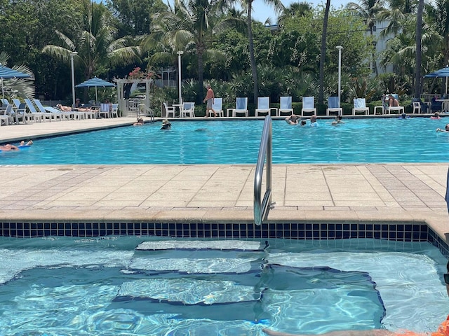 view of swimming pool with a patio area