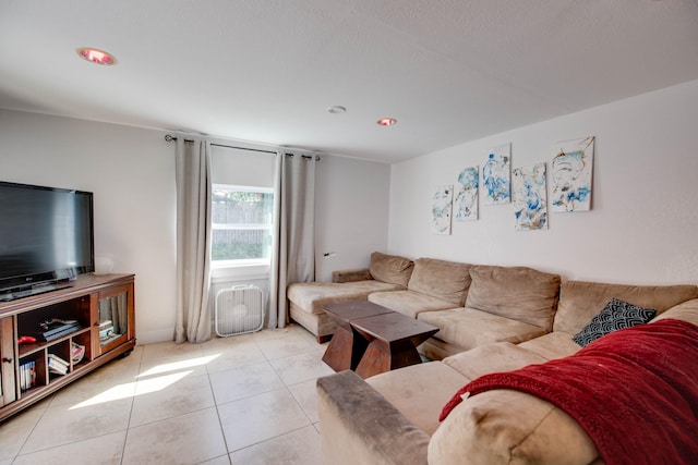 living room with light tile patterned floors