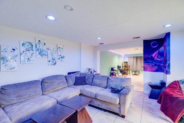 living room featuring light tile patterned floors