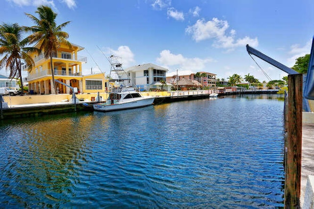 view of dock with a water view