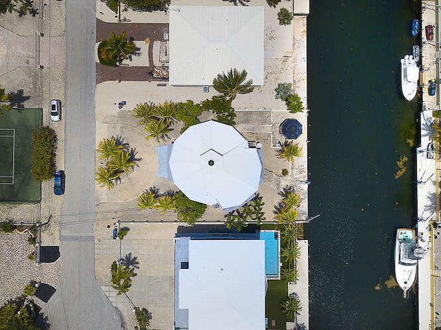 aerial view featuring a water view