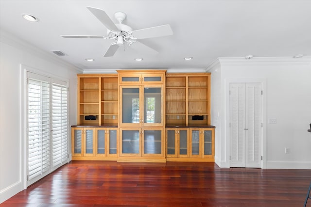 413 Emma St Unit A, Key West, FL 33040 - unfurnished living room featuring crown molding, wood finished floors, a ceiling fan, and recessed lighting
