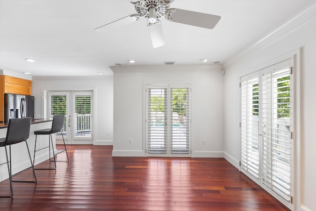 413 Emma St Unit A, Key West, FL 33040 - living area featuring plenty of natural light, ornamental molding, ceiling fan, recessed lighting, and wood finished floors
