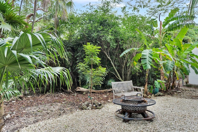 view of yard with an outdoor fire pit