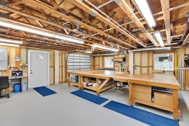 basement featuring a workshop area