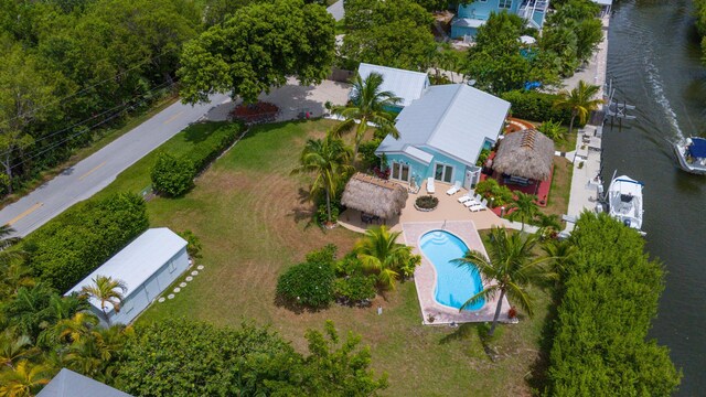 drone / aerial view featuring a water view