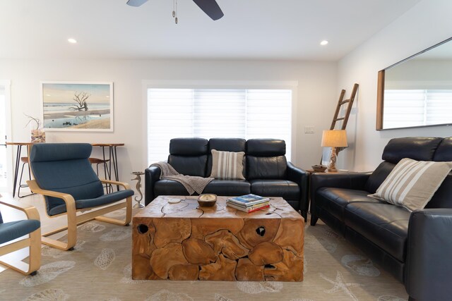 living room with ceiling fan