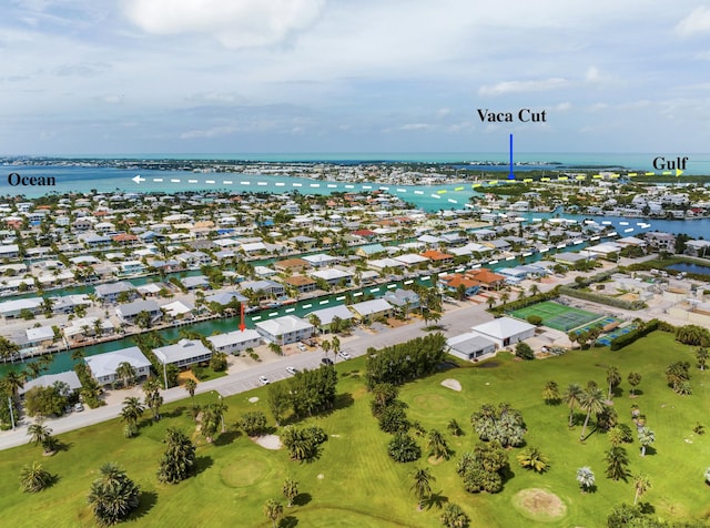 bird's eye view featuring a water view