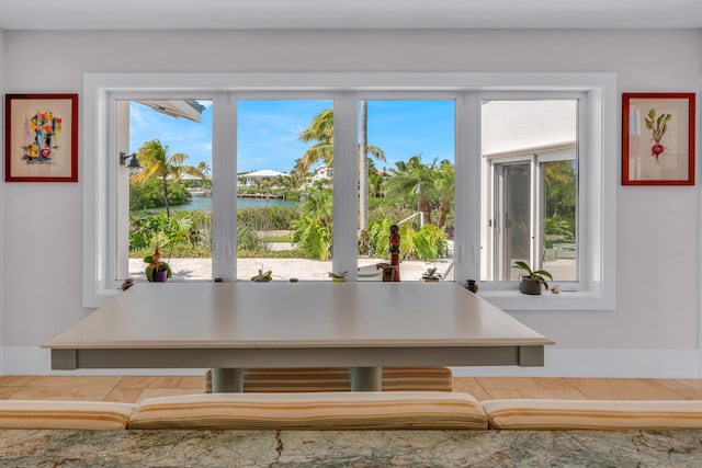 room details featuring a water view