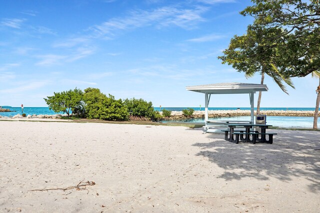 view of property's community featuring a view of the beach and a water view