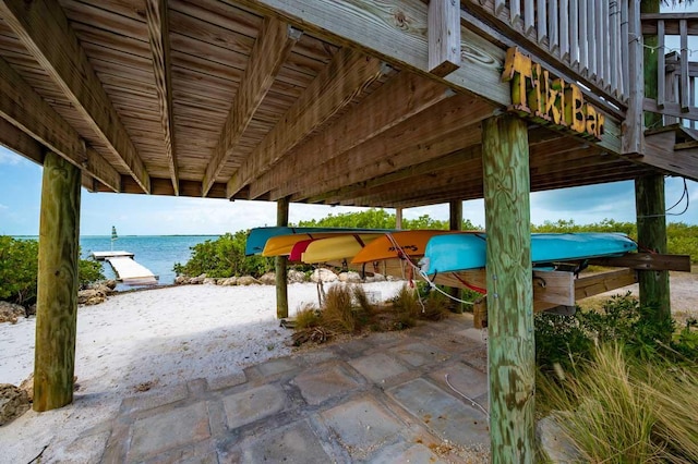 view of patio / terrace featuring a water view