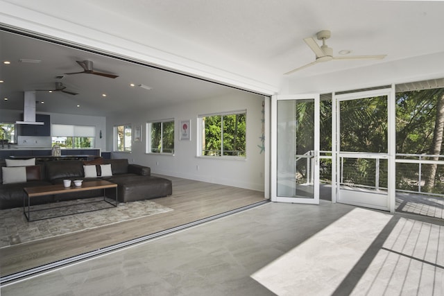 living room with ceiling fan